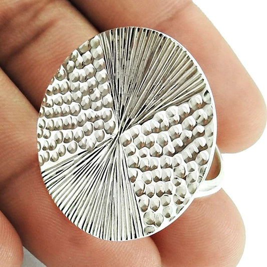 Indian Artisan Jewelry 925 Solid Sterling Silver Cocktail Ring Size 8 R9