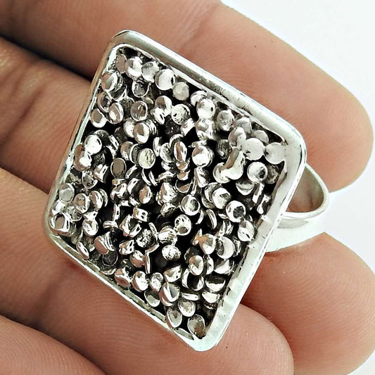 925 Sterling Silver Handcrafted Jewelry Cocktail Vintage Ring Size 9 C10