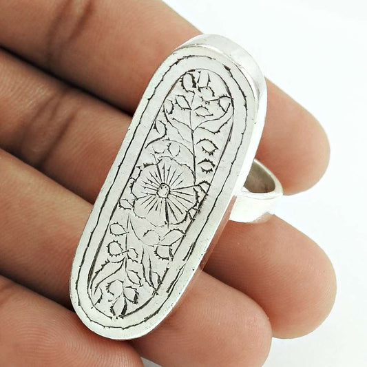 Indian Jewelry 925 Solid Sterling Silver Cocktail Artisan Ring Size 8 E10