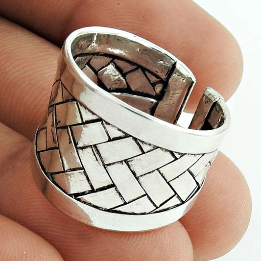Indian Artisan Jewelry 925 Solid Sterling Silver Band Ring Size 8.5 K10