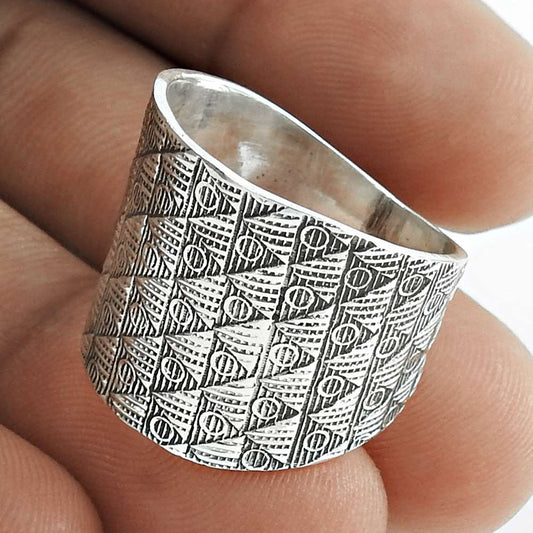 Artisan 925 Solid Sterling Silver Jewelry Cocktail Vintage Ring Size 8 H1