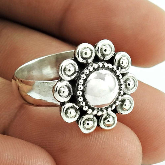 Handmade Indian Jewelry 925 Solid Sterling Silver Statement Ring Size 8 R10