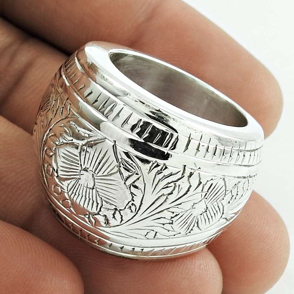 925 Solid Sterling Silver Jewelry Band Artisan Ring Size 9 T17