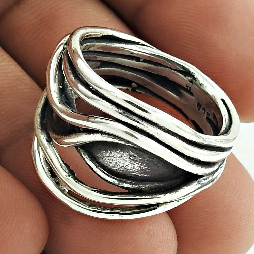 925 Sterling Silver Handcrafted Jewelry Statement Oxidized Ring Size 9 J41