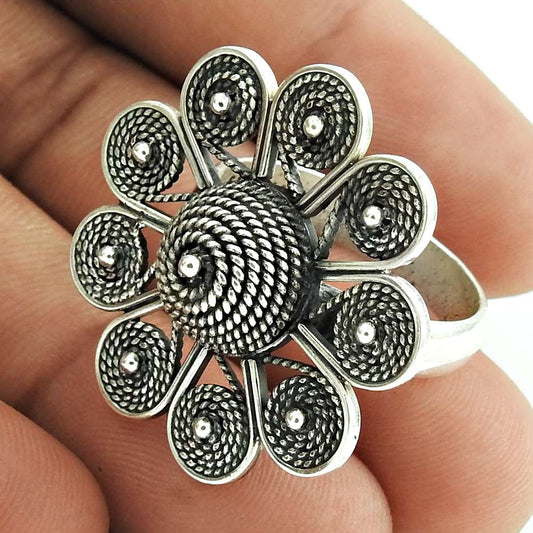 925 Sterling Silver Handcrafted Jewelry Cocktail Vintage Ring Size 9.5 N5