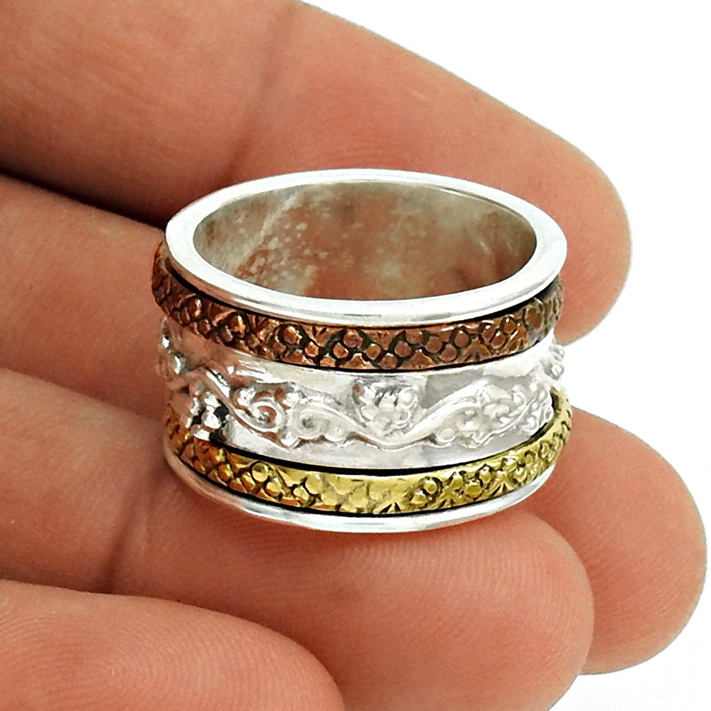 Indian Artisan 925 Solid Sterling Silver Spinner Ring Band Jewelry
