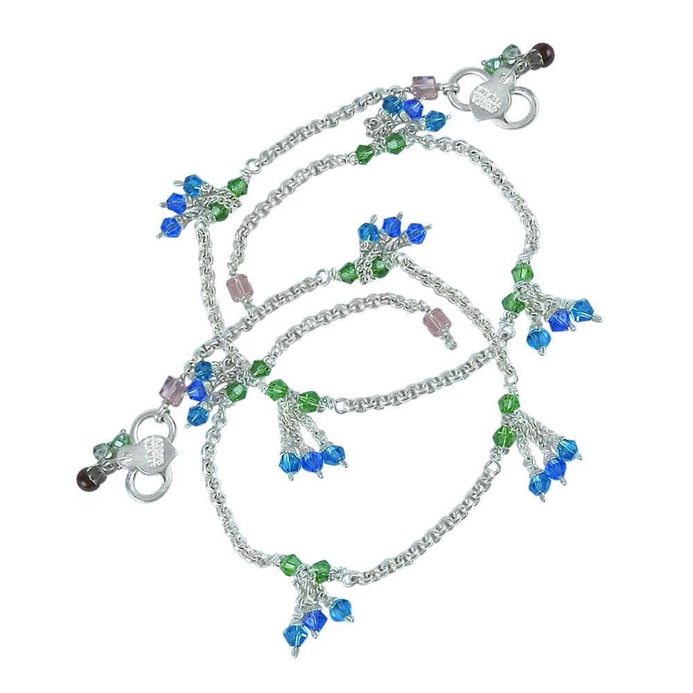 Gorgeous Multi Colour Glass 925 Sterling Silver Anklets