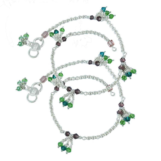 Handmade Multi Colour Glass 925 Sterling Silver Anklets