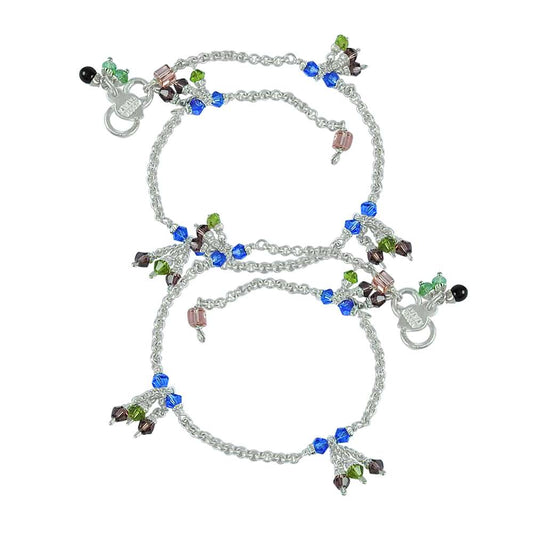 Lady Elegance Multi Colour Glass 925 Sterling Silver Anklets