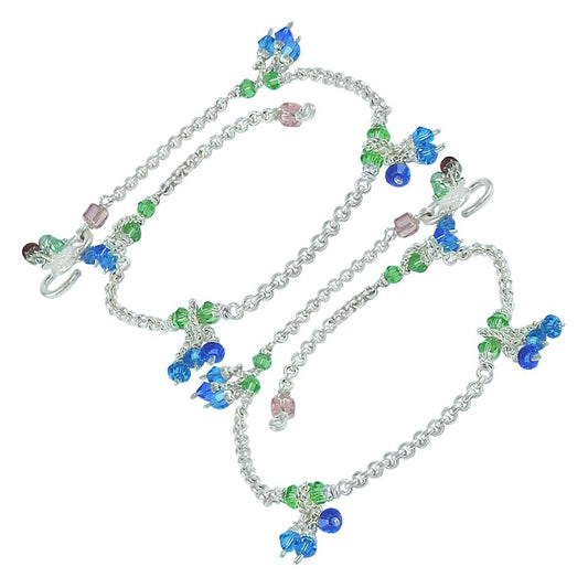 Modern Style Multi Colour Glass 925 Sterling Silver Anklets