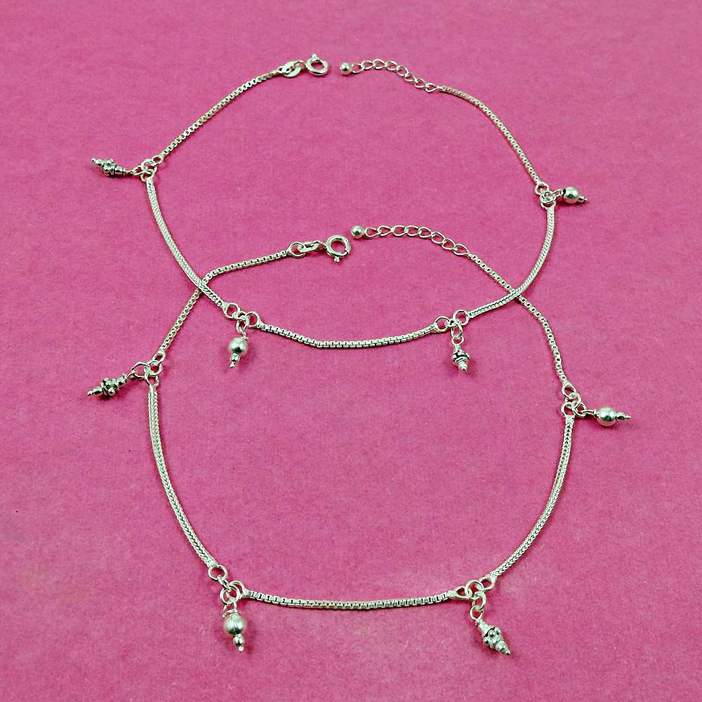 Pleasing Solid 925 Sterling Silver Anklet Antique Jewelry E1