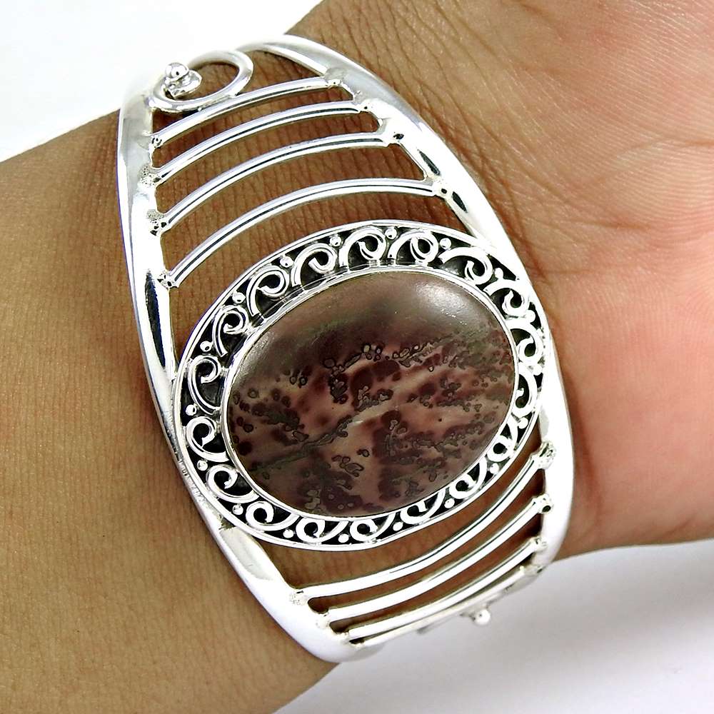 A Secret Fossil Jasper Gemstone Sterling Silver Bangle Jewellery