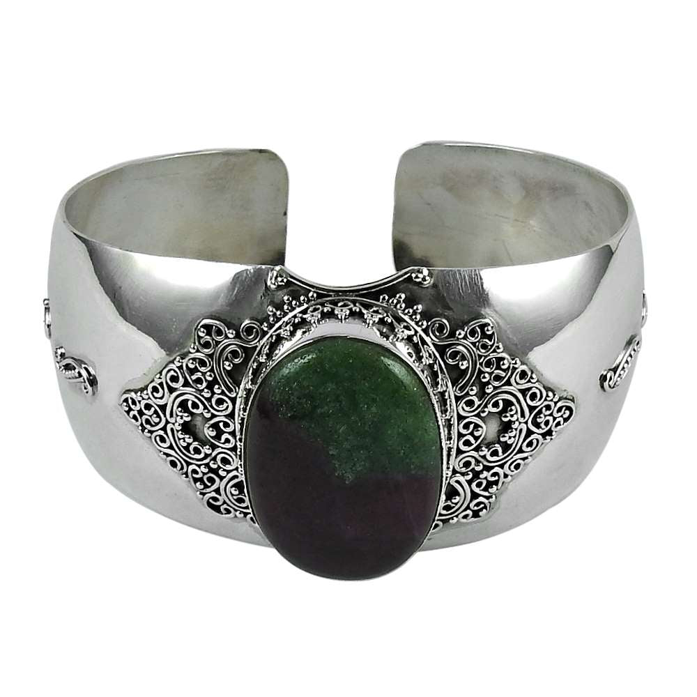 Personable 925 Sterling Silver Ruby Zoisite Gemstone Bangle