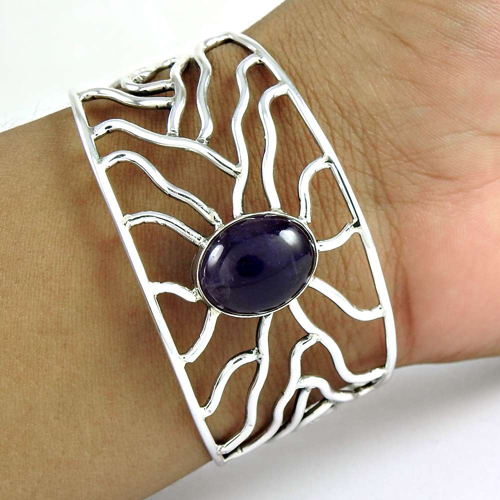 Latest Fashion Amethyst Gemstone 925 Sterling Silver Bangle