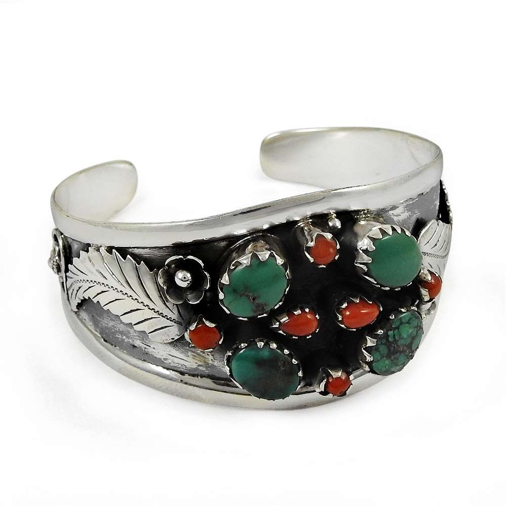 sterling silver fashion Jewellery Rare Coral & Turquoise Gemstone Bangle