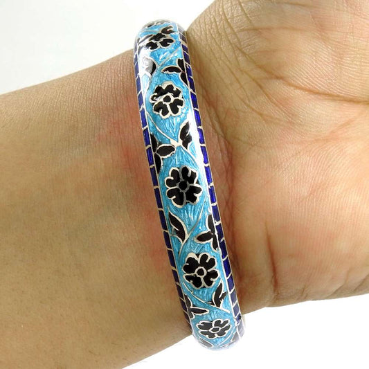 Big Delicate MeenaKari 925 Sterling Silver Bangle