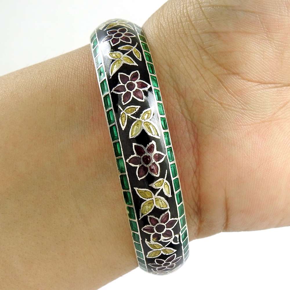 Big Fabulous MeenaKari 925 Sterling Silver Bangle