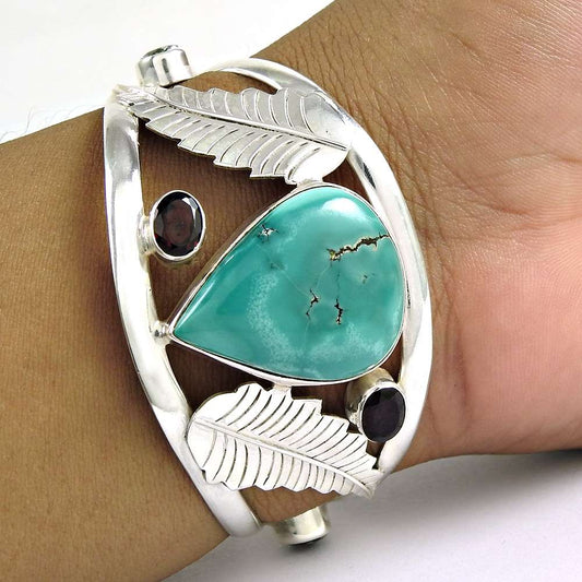 Special Moment Turquoise, Garnet Gemstone Sterling Silver Bangle Jewellery