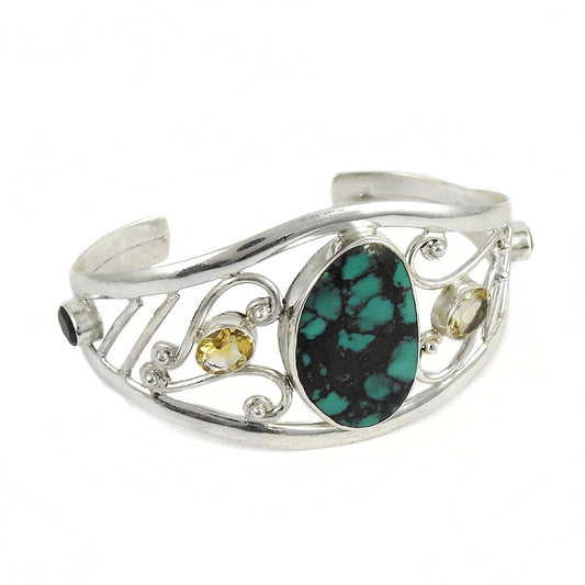 Christmas Gift Natural Turquoise Gemstone Cuff Bangle 925 Silver G1