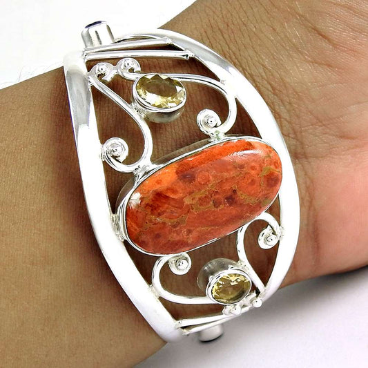 Bloom Fashion Red Copper Turquoise, Citrine Gemstone Sterling Silver Bangle Jewellery