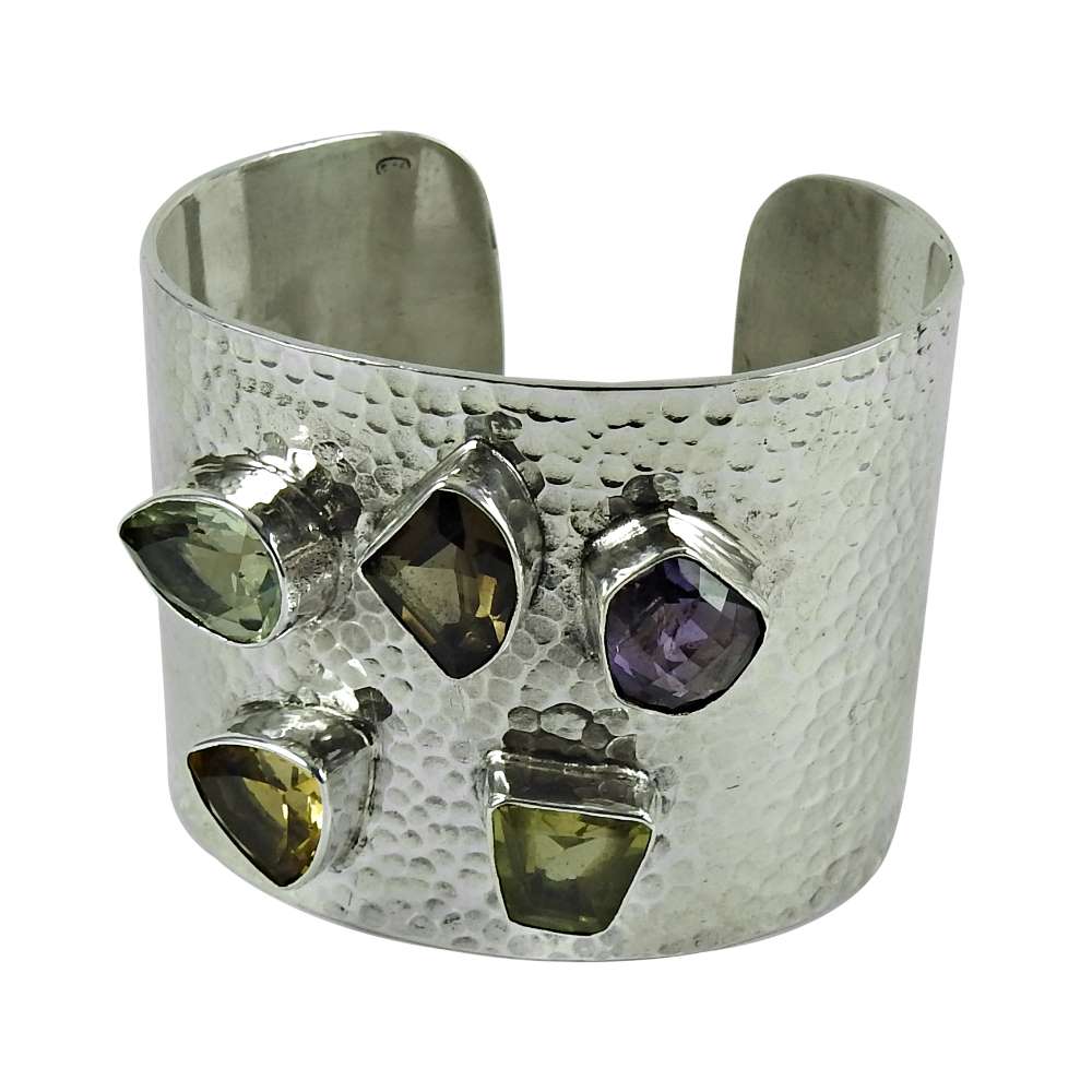 Rare 925 Sterling Silver Citrine, Amethyst, Smoky Quartz, Green Amethyst, Lemon Topaz Gemstone Bangle