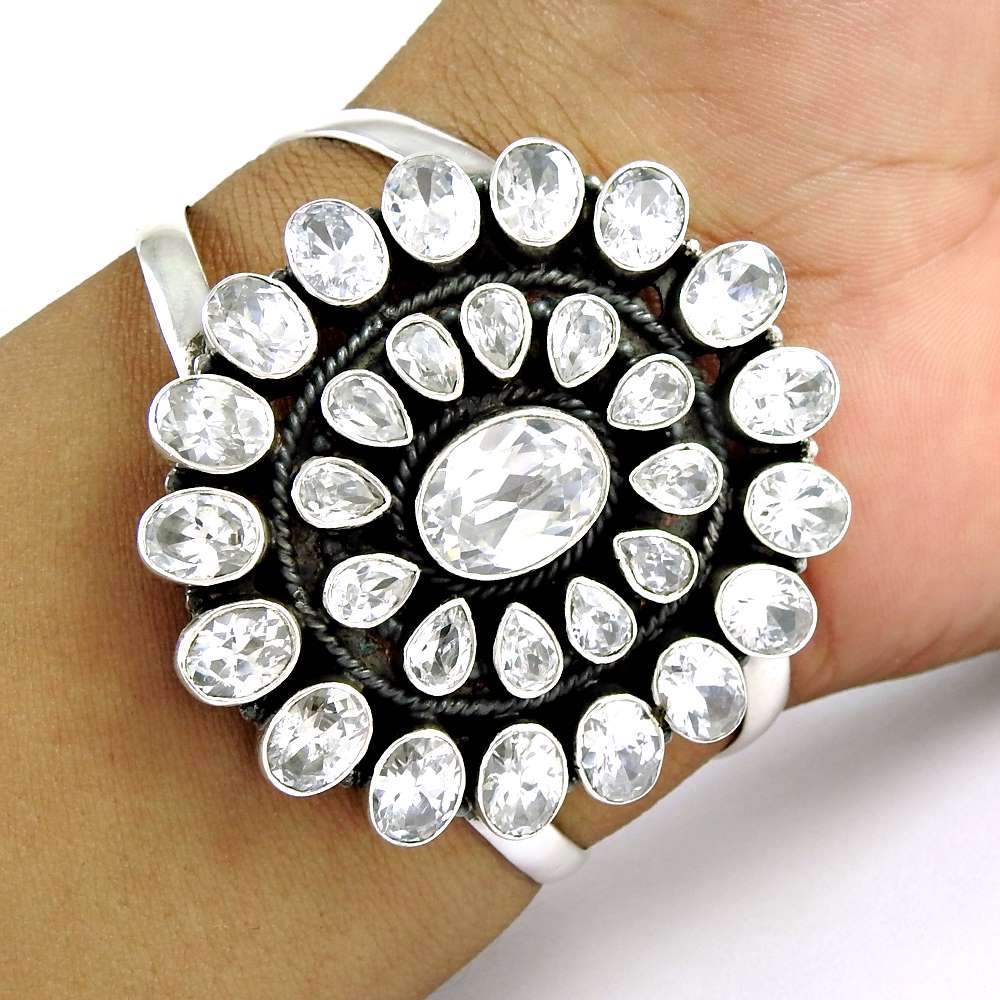 Eye Catching White CZ Gemstone Sterling Silver Bangle Jewellery