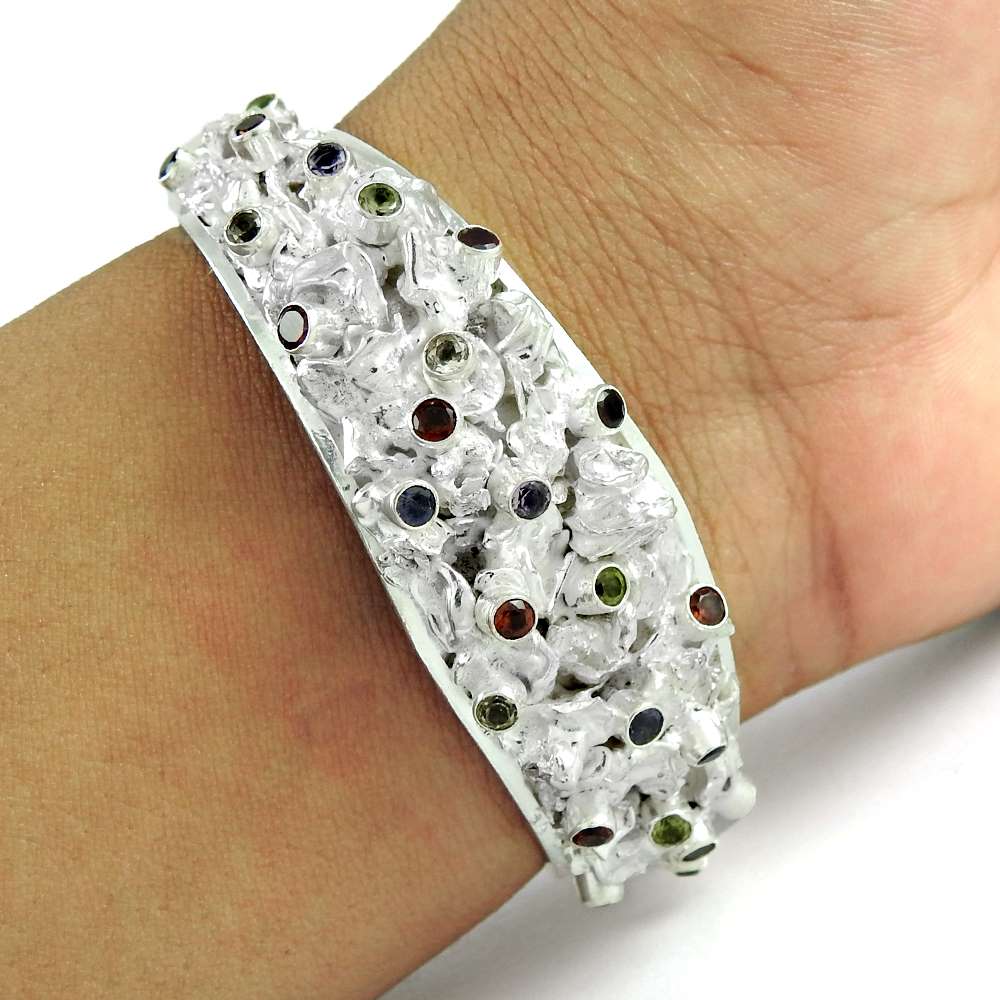 Charming Garnet, Amethyst, Citrine, Peridot Gemstone Sterling Silver Bangle Jewellery