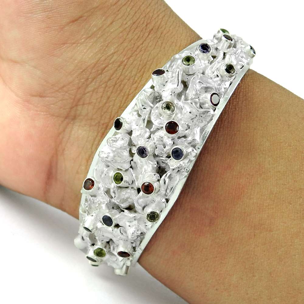 Love Circle Garnet, Amethyst, Citrine, Peridot Gemstone Sterling Silver Bangle Jewellery