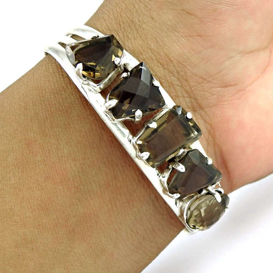 Exclusive Smoky Quartz 925 Sterling Silver Bangle