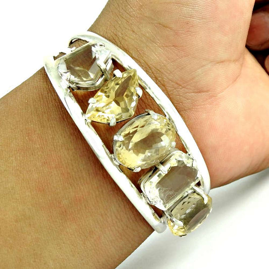 Classy Design Citrine 925 Sterling Silver Bangle