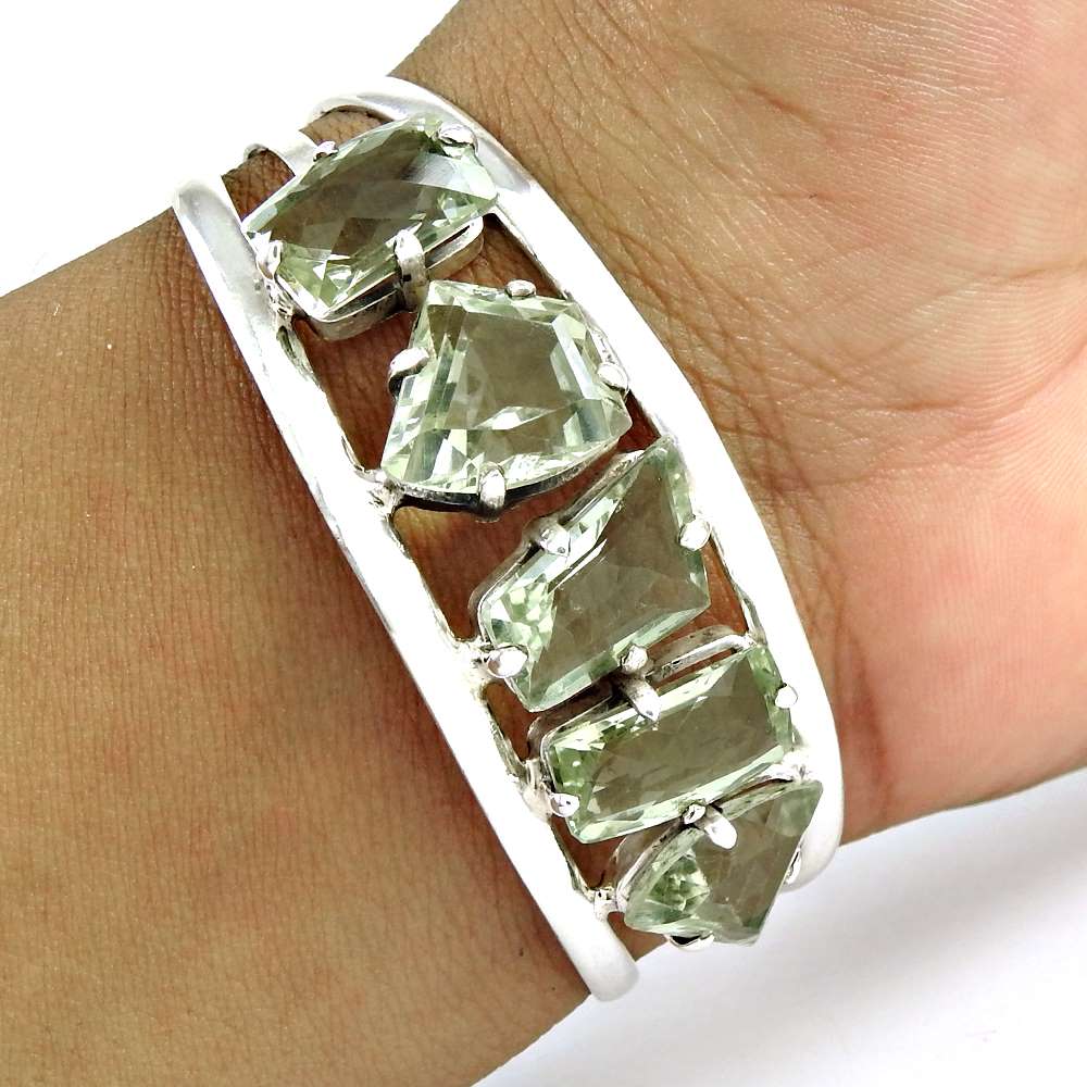 Large Green Amethyst 925 Sterling Silver Bangle