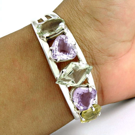 New Fashion Green Amethyst, Amethyst, Lemon Topaz 925 Sterling Silver Bangle