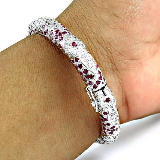 A Secret Ruby, White CZ 925 Sterling Silver Bangle