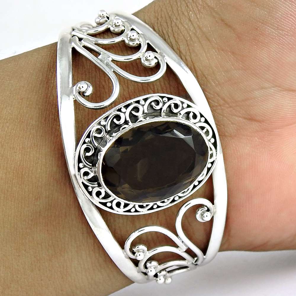 Before Time Smoky Quartz 925 Sterling Silver Bangle