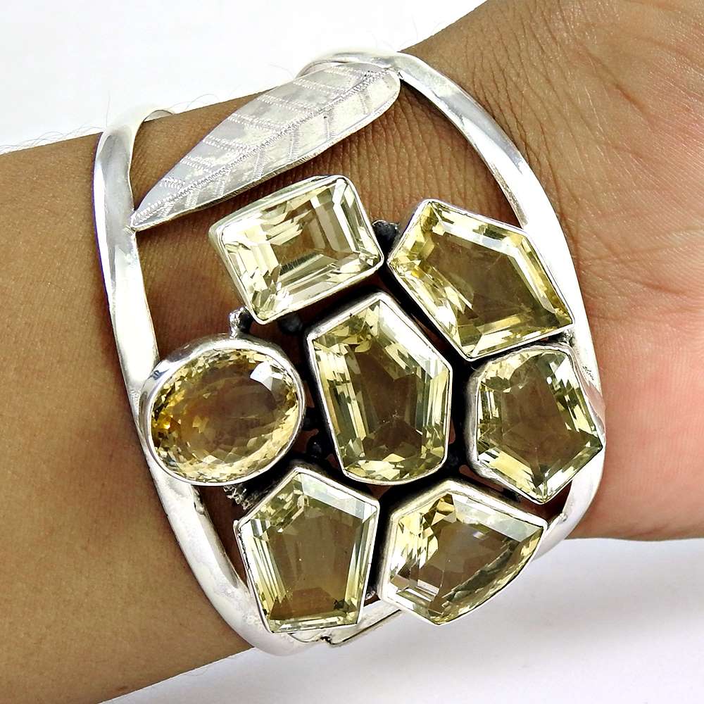 Big Excellent Citrine 925 Sterling Silver Bangle