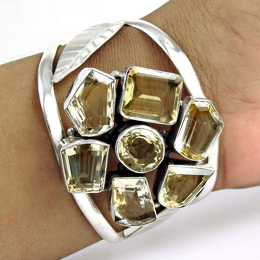 Big Grand Love Citrine 925 Sterling Silver Bangle