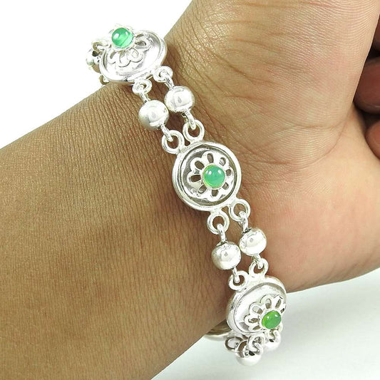 Trendy Green Onyx Gemstone Sterling Silver Bracelet 925 Sterling Silver Jewellery