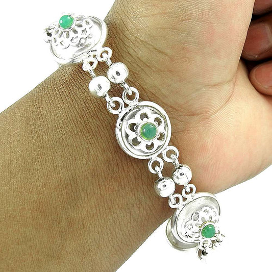 Rare Green Onyx Gemstone Sterling Silver Bracelet 925 Sterling Silver Fashion Jewellery