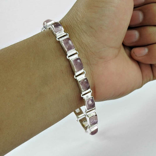 Pleasing Rose Quartz Gemstone Sterling Silver Bracelet 925 Sterling Silver Jewellery