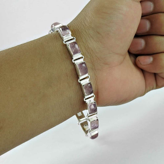 Sightly Rose Quartz Gemstone Sterling Silver Bracelet Indian Sterling Silver Jewellery