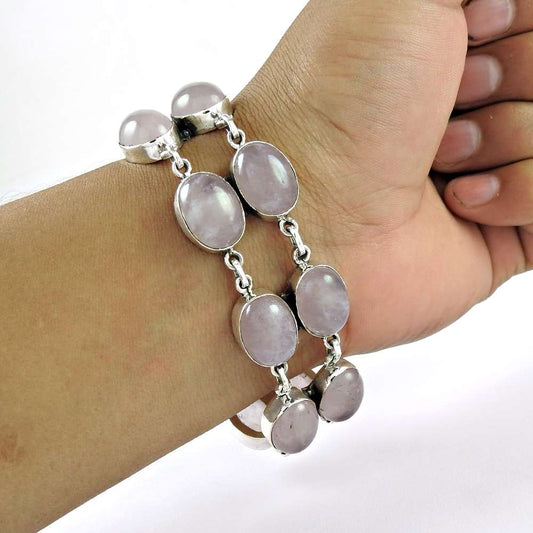 Amusable Rose Quartz Gemstone Sterling Silver Bracelet 925 Sterling Silver Jewellery