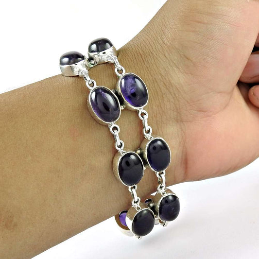Trendy Amethyst Gemstone Sterling Silver Bracelet 925 Sterling Silver Gemstone Jewellery