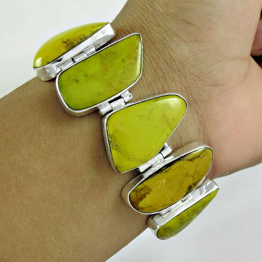 Natural Copper Turquoise Chain Bohemian Bracelet 925 Silver A4