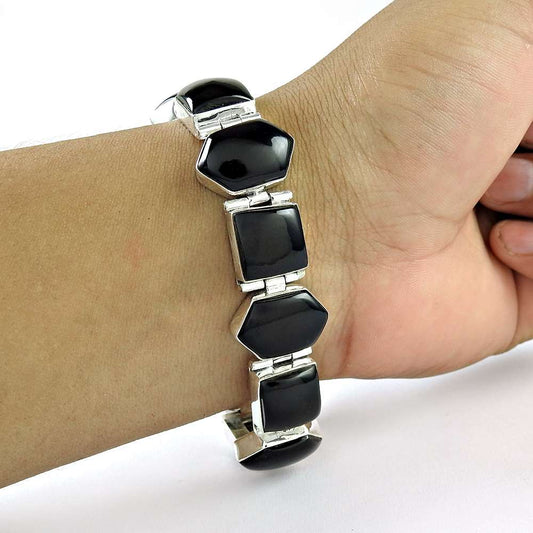 Designer Black Onyx Gemstone Sterling Silver Bracelet 925 Sterling Silver Indian Jewellery
