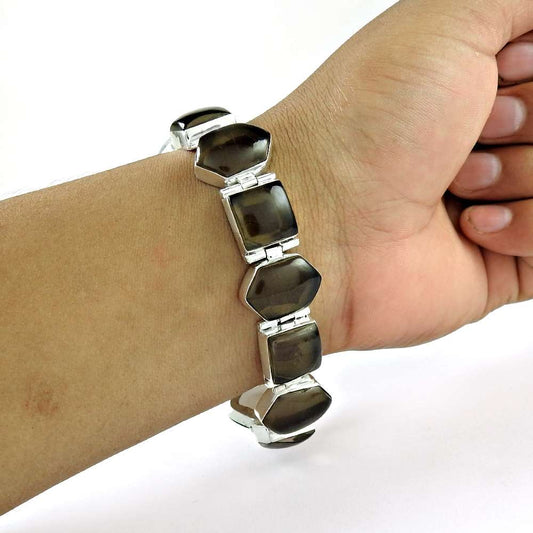 Party Wear Smoky Quartz Gemstone Sterling Silver Bracelet Sterling Silver Fashion Jewellery
