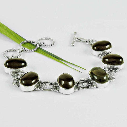 Natural Smoky Quartz Gemstone 925 Sterling Silver Chain Bracelet For Girls D4