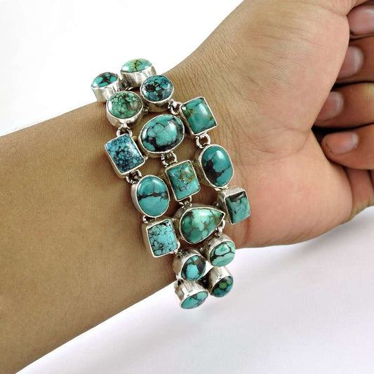 Natural Tibetan Turquoise 925 Sterling Silver Jewelry Bracelet