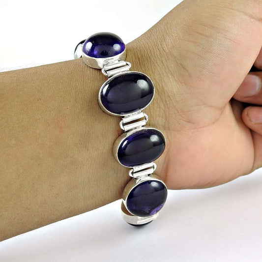 Birthday Gift 925 Silver Natural Amethyst Gemstone Chain Bracelet I4