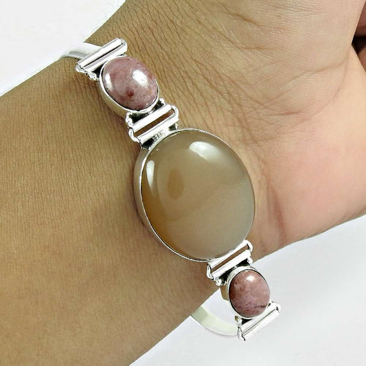 Birthday Gift Chain Bohemian Bracelet 925 Silver Natural Moonstone Gemstone K4