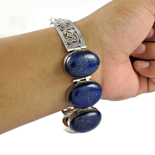 Natural 925 Silver Lapis Bracelet